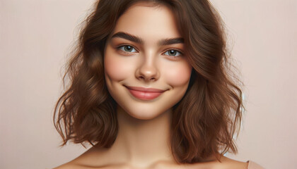 Naklejka premium Joven de cabello castaño posa para una foto.