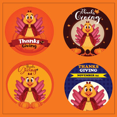 Vector illustration Thanks giving turkey batches or sticker set template