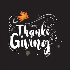 Vector illustration Happy Thanks giving poster template with pumpkins and dark background