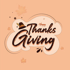 Vector illustration Happy Thanks giving poster template with hat and lite orange background