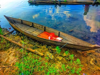 small boat in side river