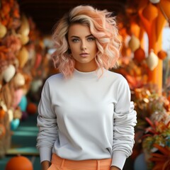 Portrait of a woman with white t-shirt, mockup, AI generated