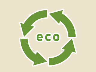 芝生または草原みたいなデザインで描いたリサイクル・サイクルのイメージのアイコン（矢印4本）
