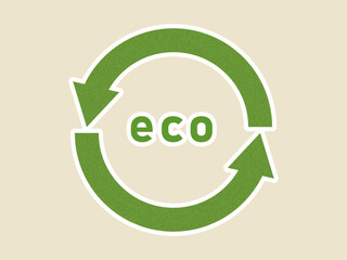 芝生または草原みたいなデザインで描いたリサイクル・サイクルのイメージのアイコン（矢印2本）