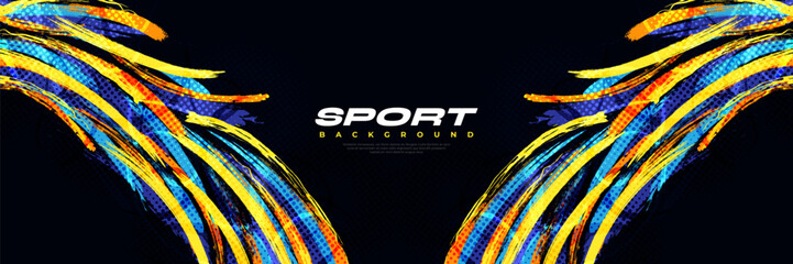 Blue and Yellow Brush Background with Halftone Effect. Sport Background with Grunge Style. Scratch and Texture Elements For Design