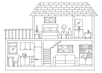 House room graphic black white home interior sketch illustration vector 