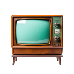Retro old television isolated on transparent background. TV standing and blank screen, antique, technology