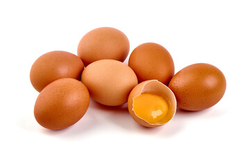 Chicken eggs, isolated on white background.