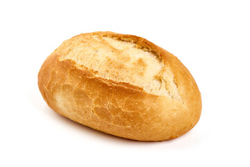 Crispy bread roll, isolated on white background.