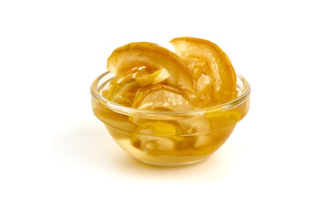 Ripe yellow juicy quince, Cydonia oblonga, isolated on white background.