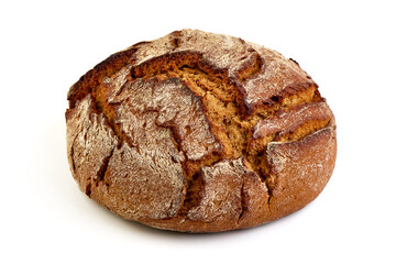 Freshly Baked Homemade Bread, close-up, isolated on a white background.