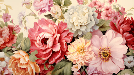 A floral-themed wallpaper bursting with vivid, multicolored blooms. It brings the beauty of a garden into any room, offering a fresh and lively ambiance.