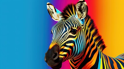 Fototapeta premium Colorful zebra pop art illustration. Ai generative