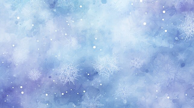 Blue background with falling snowflakes. Gradient from white to blue, imitation of watercolor
