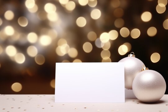 Layout of a blank white card on the Christmas table