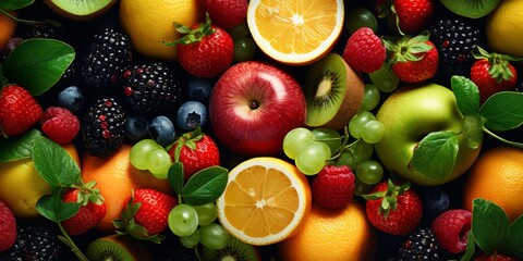 Fruit pattern, banner, AI generated