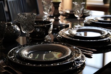 Serving the festive table with black dishes