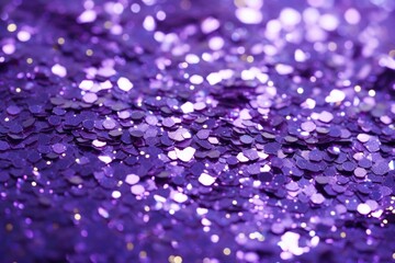 Purple sequins close-up, copy space