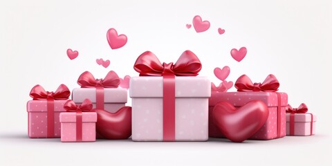 pink gift boxes and love hearts