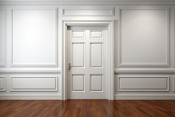 white door in the white empty room without furniture