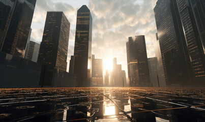 Skyscrapers, futuristic dark city