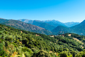 Naklejka premium View of mountain landscape with layers, Corsica, France