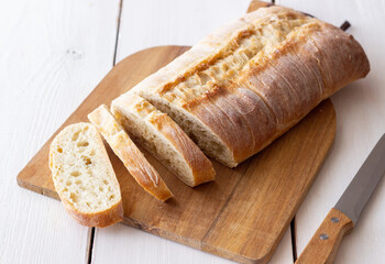 Ciabatta on a white background. Italian food. Bread. Vegetarian food.