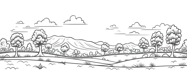 Gordijnen landscape with hills, trees, grass. Summer sketch illustration © Александр Alexander