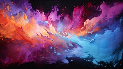 Obraz premium Vivid paint splash in blue, orange, yellow, purple, and aqua hues.Generative AI