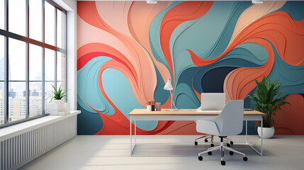 An abstract art-inspired wallpaper with a dynamic mix of colors and shapes, offering a striking backdrop for creative spaces and modern interiors.