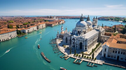 Venice, Italy's Basilica of Santa Maria della Salute from above. - obrazy, fototapety, plakaty