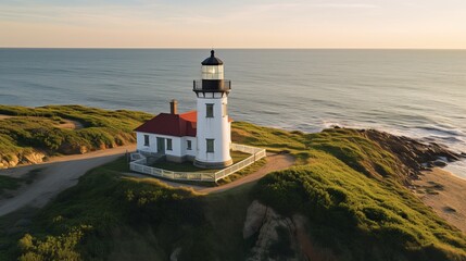 Long Island Hamptons' Montauk Lighthouse lantern room from above - obrazy, fototapety, plakaty