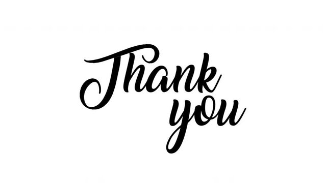 Animated Thank You with black Lettering On White Background. 4k Animation video writing thank you with a movement like writing
