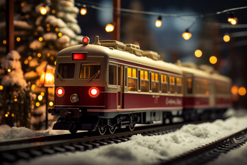 Obraz premium christmas train miniature, AI Generative.