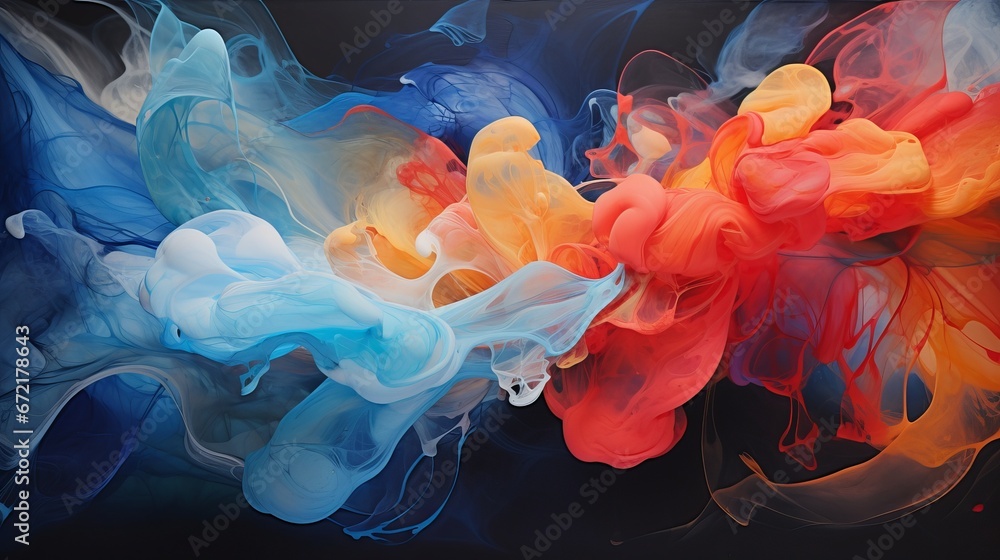 Poster gorgeous abstraction created by slowly blending and softly combining liquid paints. vector-based art