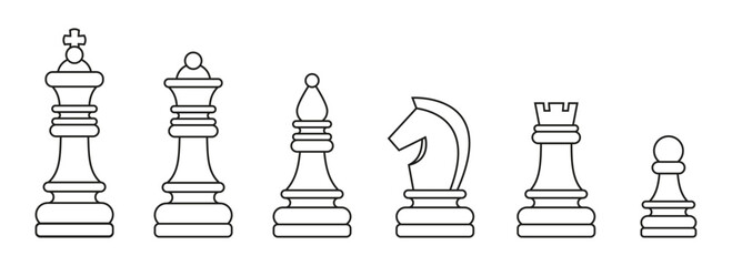 Set of outline chess piece on transparent background.