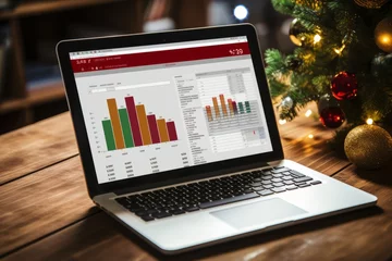Foto op Canvas A detailed spreadsheet showcasing the comprehensive holiday sales data, including Christmas, captured in vibrant colors © aicandy