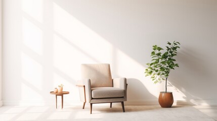 Interior of living room with sofa, armchair and plant. Generative Ai. 