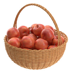 3D rendering illustration of some red apples in a wicker basket