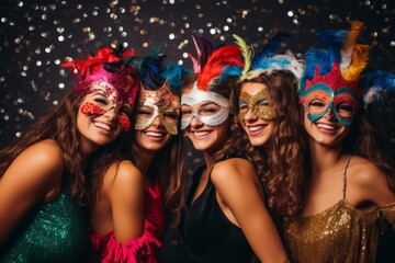 A Vibrant Display of Unity as a Diverse Team Celebrates the New Year Together, Wearing Colorful Masks