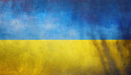 ukrainian country flag painted on wall - obrazy, fototapety, plakaty