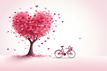 Valentines day theme of bicycle and heart shaped tree. Ai generative