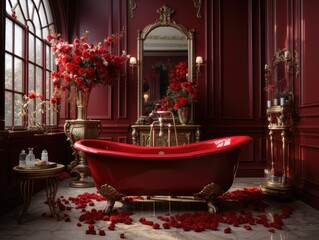 Amazing luxury red bath tube. Concept for Valentines