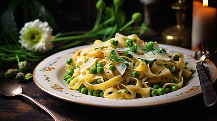 Tagliatelle with spring onions.