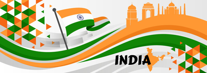 Vector Illustration of India Independence Day. Background with balloons, flags.

