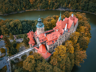 Medieval Castle Czocha - drone photo, Poland - obrazy, fototapety, plakaty
