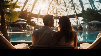 Luxury Honeymoon Couple Enjoying Poolside Bliss