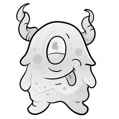 Handdrawn doodle coloring page Cute Monster Comic halloween joyful monster characters kids cartoon character design for poster, baby products logo and packaging design.