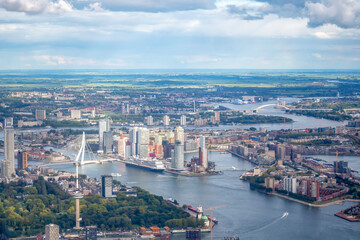 Aerial view of the Erasmus Bridge, Euromast and van Brienenoordbrug in Rotterdam