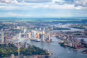 Photo sur Aluminium Rotterdam Aerial view of the Erasmus Bridge, Euromast and van Brienenoordbrug in Rotterdam